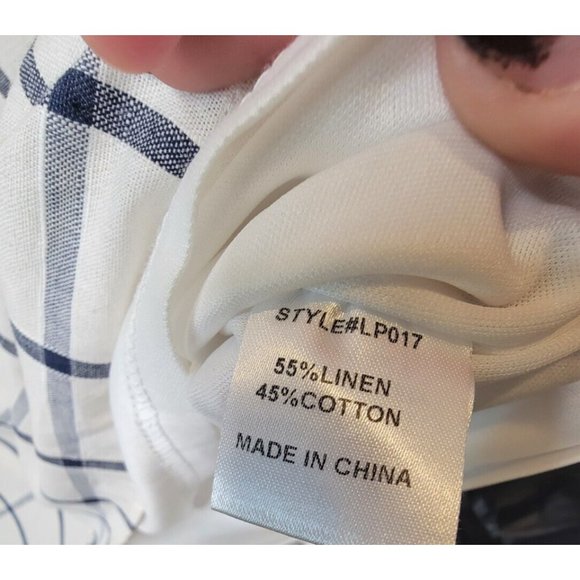 Lara Size Medium Dress White Blue Windowpane Linen Blend Shift NWT - Picture 4 of 5